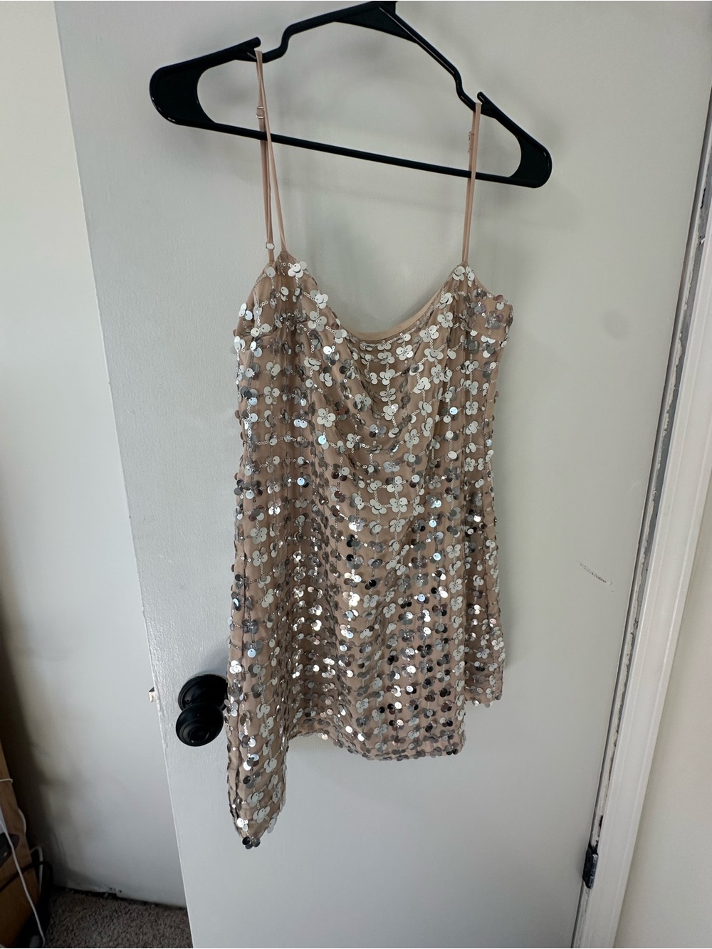 Zara Nude Sequin Spaghetti Strap Mini Dress